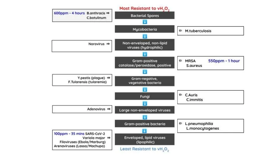 vH2O2 Microbial Resistance Scale — efficacy across bacteria, viruses, fungi, prions, and spores
